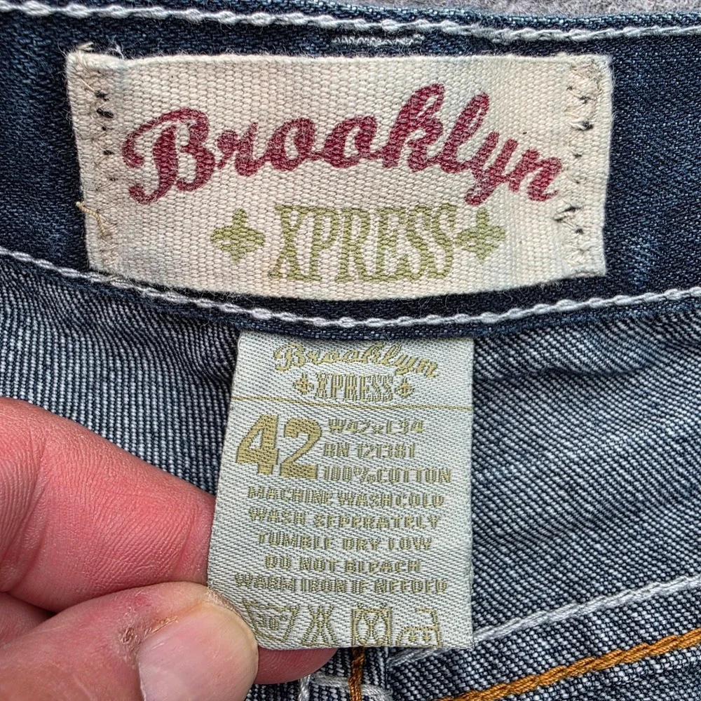Brooklyn Xpress Mens Distressed Wide Leg Jeans Blue Sandblasted 42x34 Streetwear
